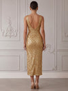 Sequins Mermaid V Neck Cocktail Dresses with Side Slit