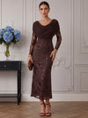 Mesh Mermaid Cowl Neck Cocktail Dresses with Floral Sequin Embroidery