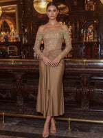 Sequins Mermaid Off Shoulder Cocktail Dresses with Front Twist Knot