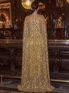 Satin Mermaid Crew Neck Cocktail Dresses with Long Sequin Tulle Cape Shawl