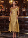 Sequins Sheath Off Shoulder Cocktail Dresses with Draped Side Sash