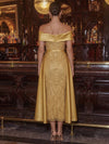 Sequins Sheath Off Shoulder Cocktail Dresses with Draped Side Sash