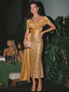 Sequins Mermaid Off Shoulder Cocktail Dresses with Draped Side Sash