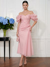 Organza A-Line Off Shoulder Cocktail Dresses with Ruffles