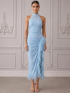 Jersey Sheath High Neck Cocktail Dresses with Feathers