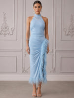 Jersey Sheath High Neck Cocktail Dresses with Feathers