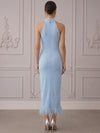 Jersey Sheath High Neck Cocktail Dresses with Feathers