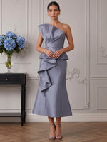 Satin Mermaid One Shoulder Cocktail Dresses with Ruffles