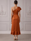 Satin A-Line One Shoulder Cocktail Dresses with Side Waist Ruched