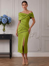 Satin Mermaid Off Shoulder Cocktail Dresses with Side Slit