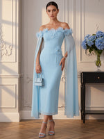 Chiffon Sheath Off Shoulder Cocktail Dresses with 3D Flowers