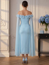 Chiffon Sheath Off Shoulder Cocktail Dresses with 3D Flowers