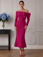 Jersey Mermaid Off Shoulder Cocktail Dresses with Oversized Bow