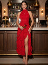 Chiffon A-Line High Neck Halter Cocktail Dresses with Ruffles
