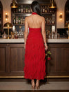 Chiffon A-Line High Neck Halter Cocktail Dresses with Ruffles