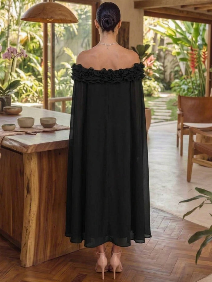 Chiffon A-Line Off Shoulder Cocktail Dresses with 3D Flowers