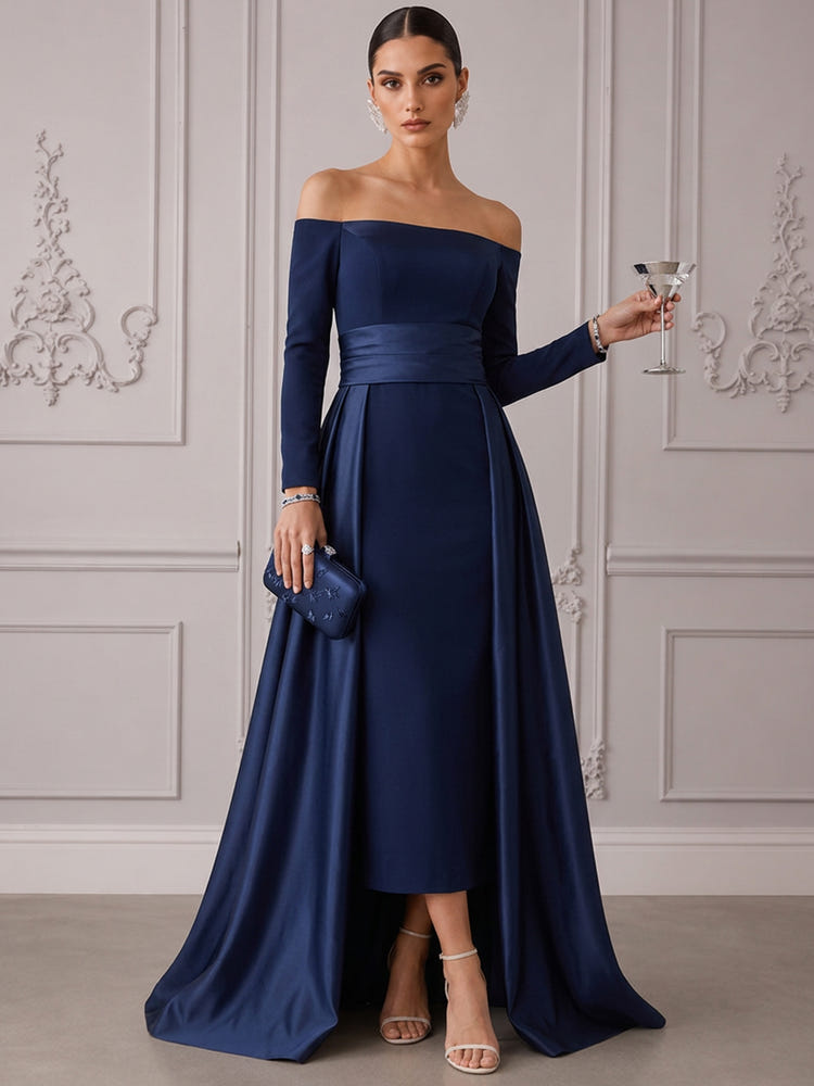 Jersey A-Line Off Shoulder Cocktail Dresses with Wraps