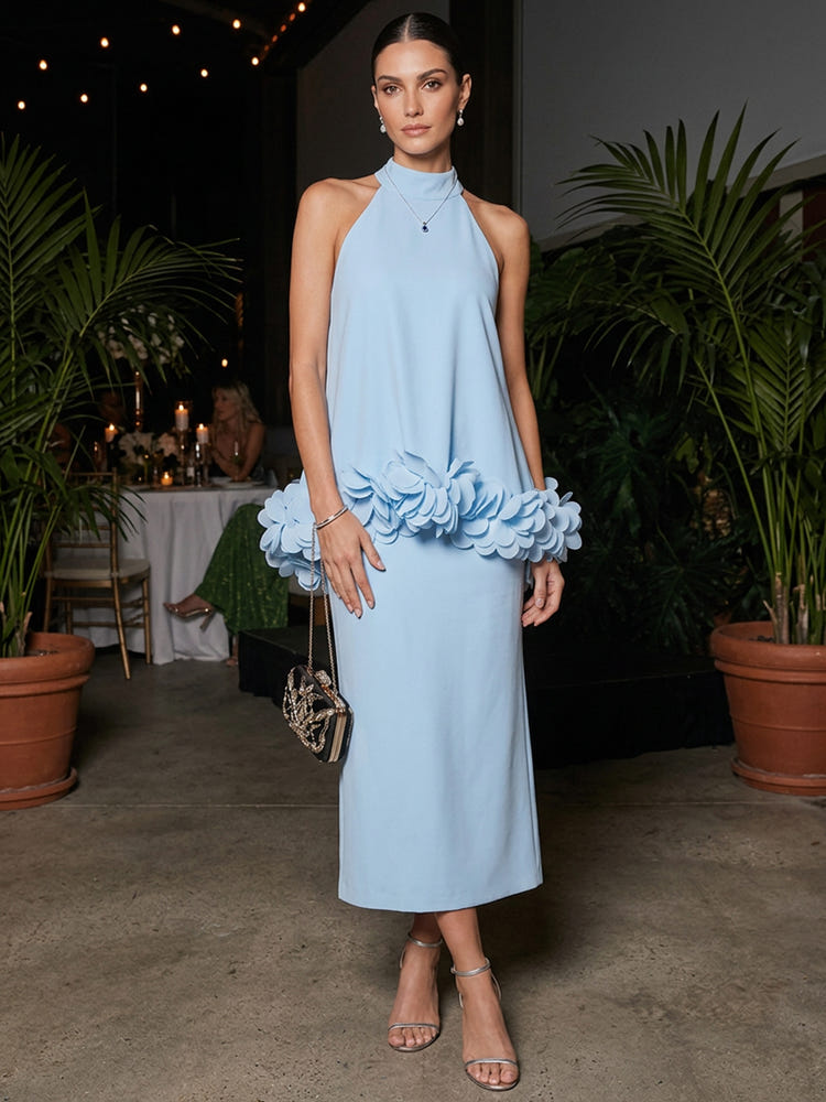 Jersey A-Line High Neck Cocktail Dresses with 3D Flowers