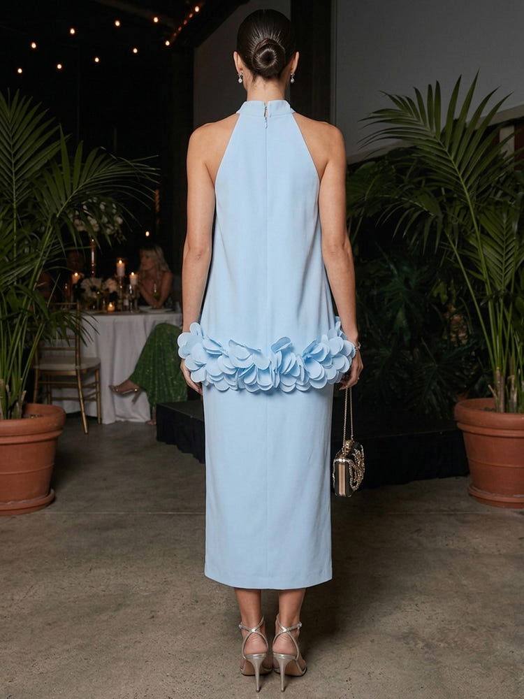 Jersey A-Line High Neck Cocktail Dresses with 3D Flowers