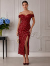 Sequins Mermaid Off Shoulder Cocktail Dresses with Side Slit