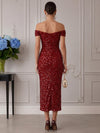 Sequins Mermaid Off Shoulder Cocktail Dresses with Side Slit