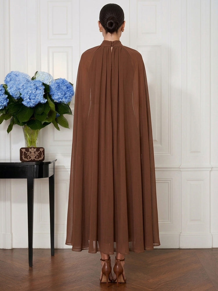 Chiffon A-Line High Neck Cocktail Dresses with Cape