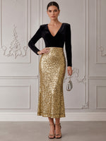 Sequins Mermaid V Neck Cocktail Dresses with Velvet Bodice