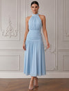 Chiffon A-Line High Neck Cocktail Dresses with Wide Defined Waistband
