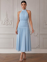 Chiffon A-Line High Neck Cocktail Dresses with Wide Defined Waistband
