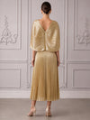 Metallic Foil Chiffon A-Line V Neck Cocktail Dresses with Cape