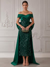 Sequins Mermaid Off Shoulder Cocktail Dresses with Oversized Bow