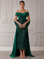 Sequins Mermaid Off Shoulder Cocktail Dresses with Oversized Bow