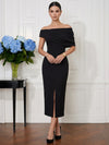 Jersey Sheath Off Shoulder Cocktail Dresses with Front Slit