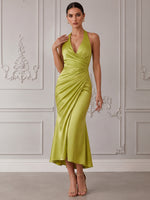 Satin Mermaid Halter Cocktail Dresses with Side Waist Ruched