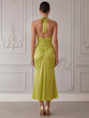 Satin Mermaid Halter Cocktail Dresses with Side Waist Ruched
