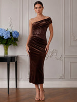 Velvet Mermaid One Shoulder Cocktail Dresses with Sequins