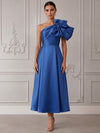 Satin A-Line One Shoulder Cocktail Dresses with Oversized Bow