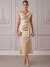 Satin Mermaid Cowl Neck Cocktail Dresses with Draped Side Sash