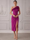 Jersey Sheath One Shoulder Cocktail Dresses with 3D Flowers