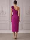 Jersey Sheath One Shoulder Cocktail Dresses with 3D Flowers