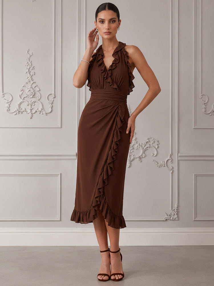 Chiffon Mermaid Halter Cocktail Dresses with Ruffles