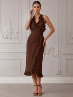 Chiffon Mermaid Halter Cocktail Dresses with Ruffles