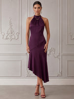 Satin Mermaid Halter Cocktail Dresses with Asymmetrical Hem
