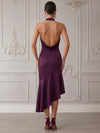 Satin Mermaid Halter Cocktail Dresses with Asymmetrical Hem