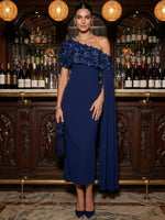 Jersey Mermaid One Shoulder Cocktail Dresses with 3D Flowers
