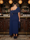 Jersey Mermaid One Shoulder Cocktail Dresses with 3D Flowers