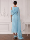 Chiffon Sheath Boat Neck Cocktail Dresses with Sheer Chiffon Flowing Cape