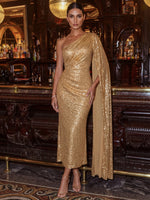 Sequins Sheath One Shoulder Cocktail Dresses with Sash