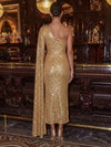 Sequins Sheath One Shoulder Cocktail Dresses with Sash