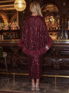 Sequins Sheath Crew Neck Cocktail Dresses with Cape